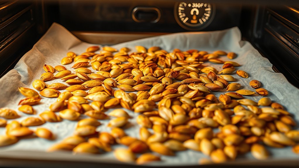 300 f oven for evenly roasted pumpkin seeds