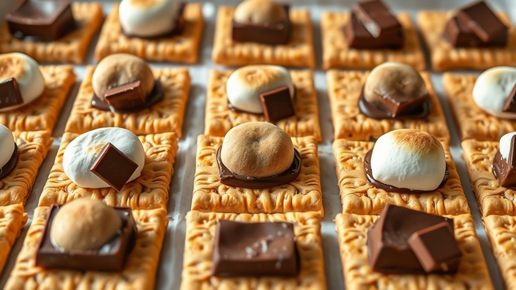 arrange graham crackers chocolate marshmallows neatly