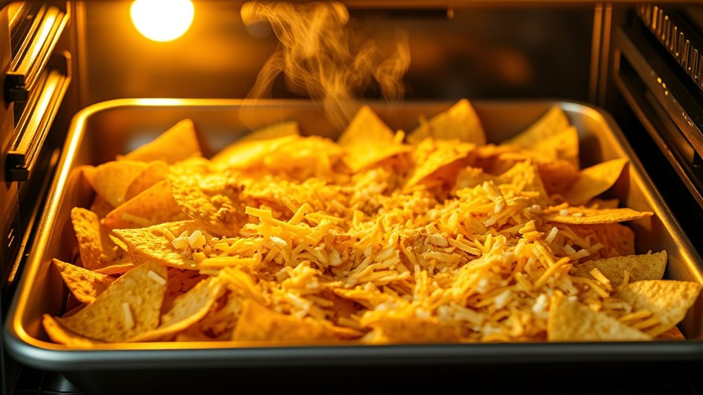 bake nachos until cheese melts watch closely