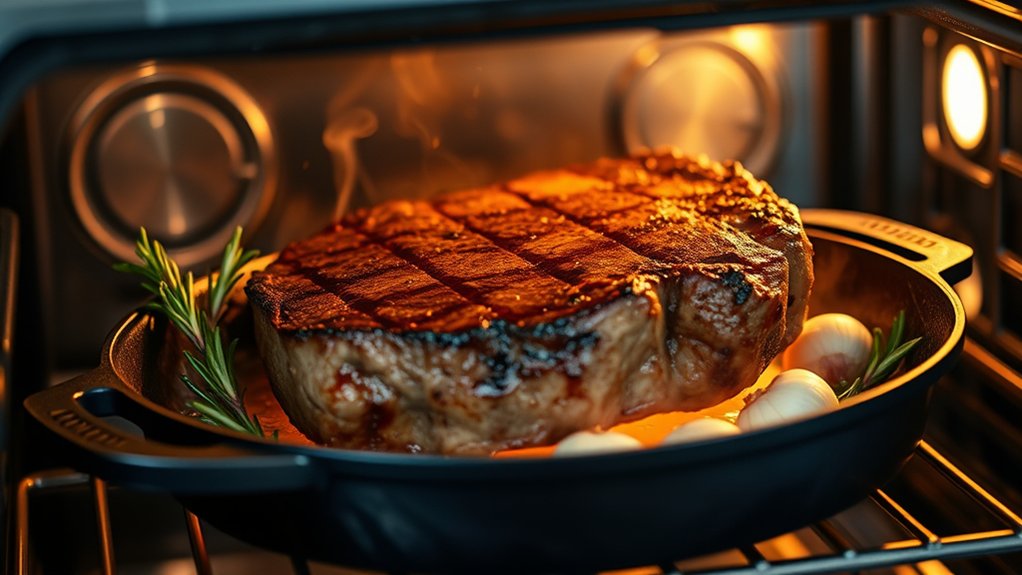 cooking steak in the oven