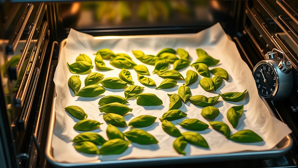 dry basil in oven until crisp