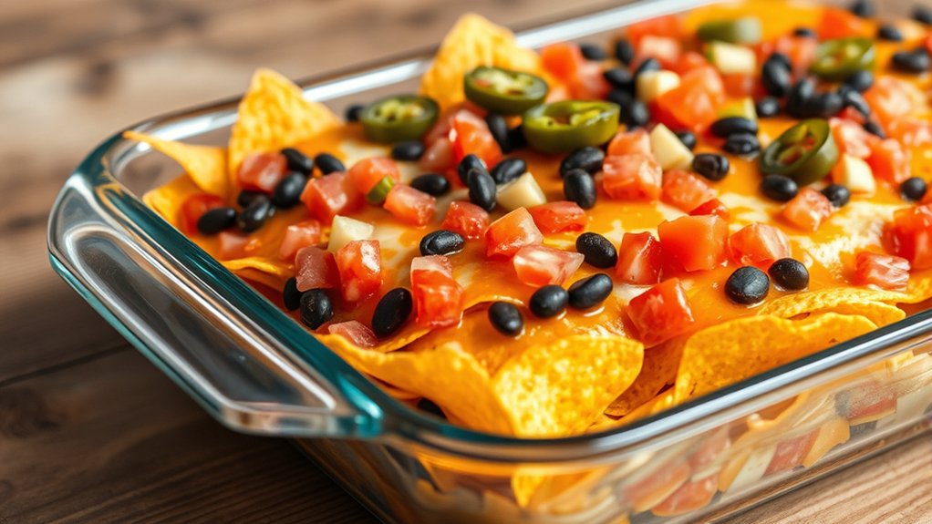 layer chips toppings evenly distribute