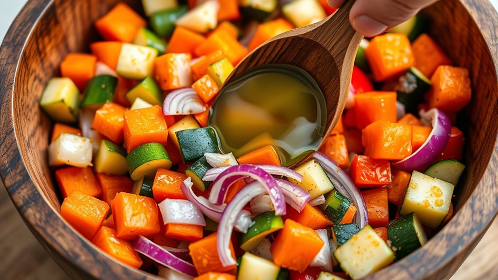 lightly oil and season vegetables evenly