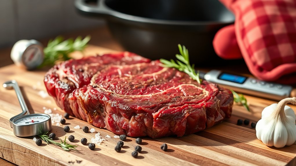 well marbled ribeye tools ready